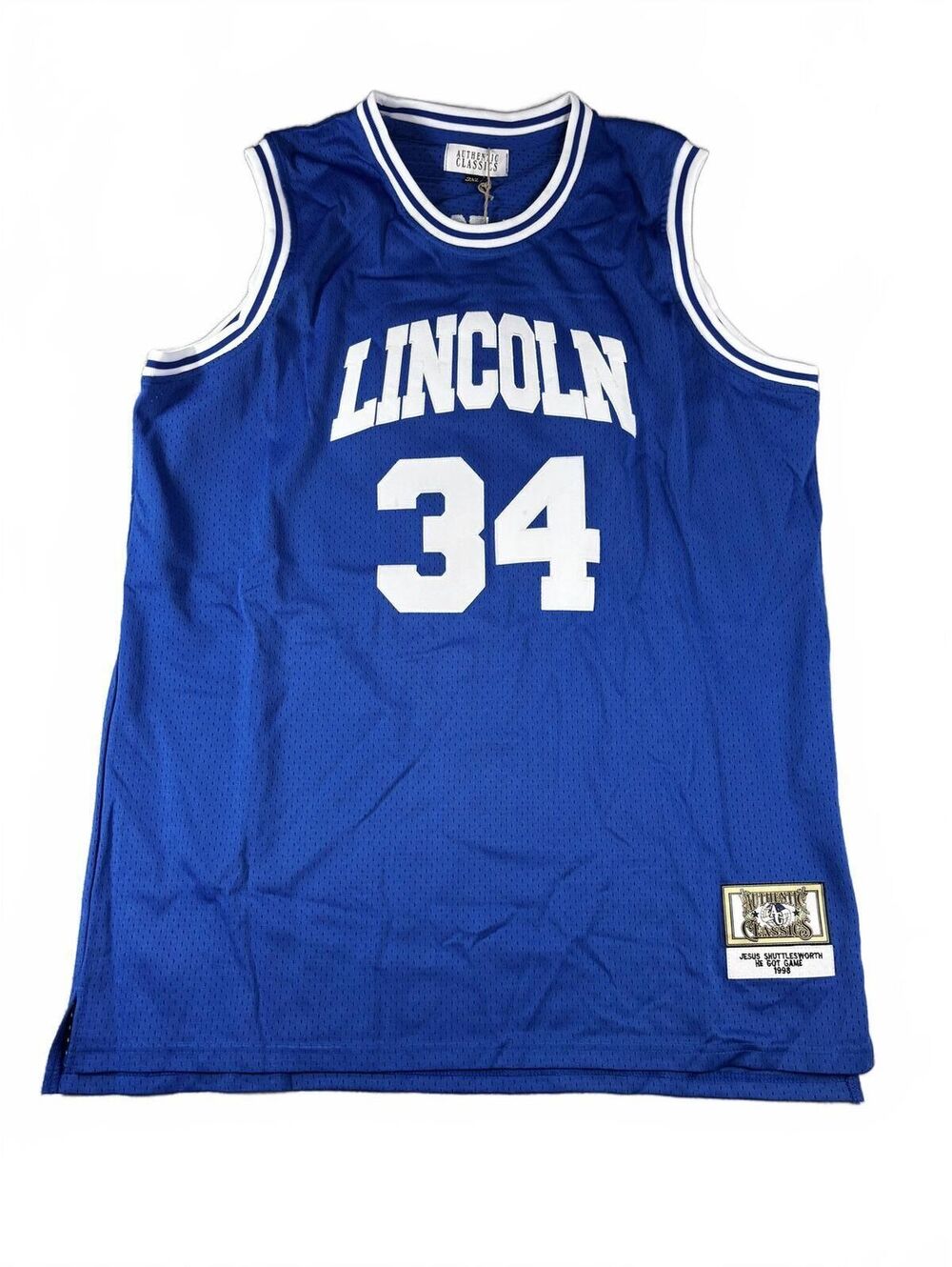 Authentic Classics Lincoln #34 Jesus Shuttlesworth Basketball Jersey 3XL Blue